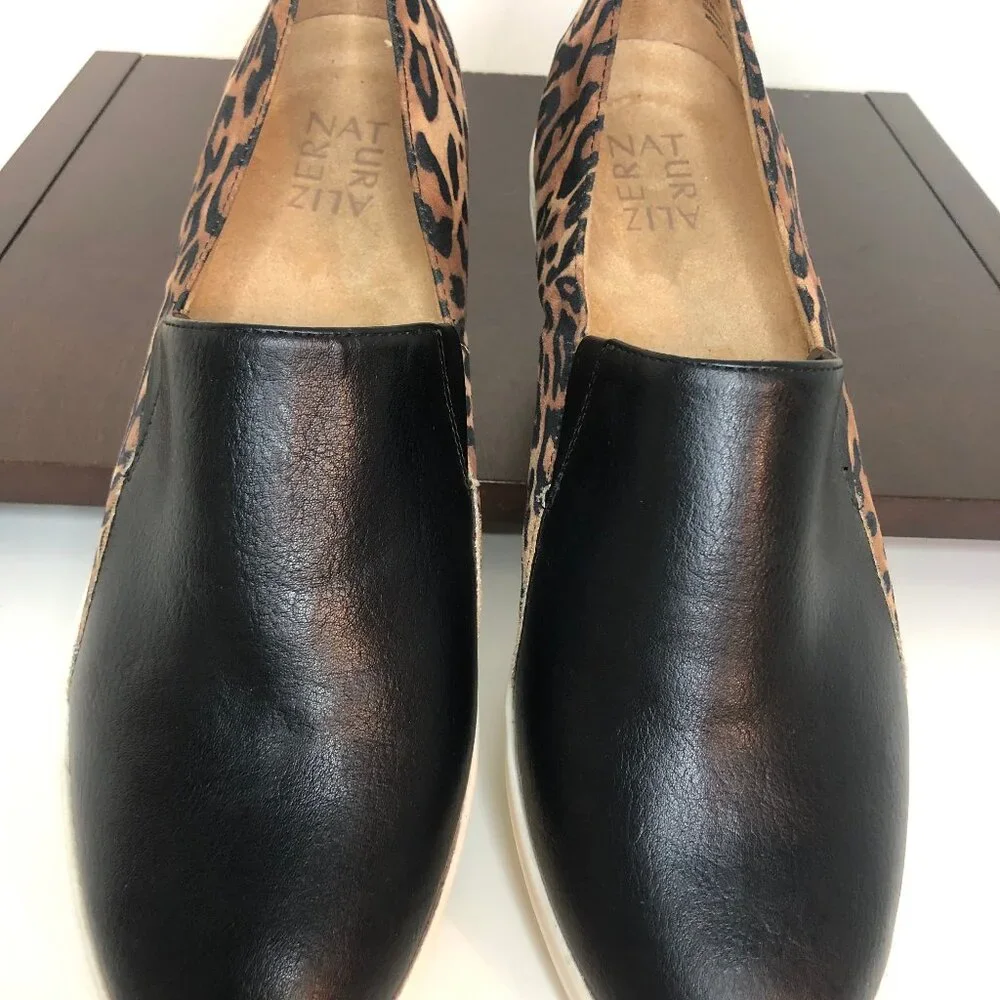 Naturalizer Sandra Slip-on Wedges Black Smooth and Leopard Print Finish Sz. 8.5 - Picture 6 of 6